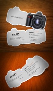 Camera shape die cut business card